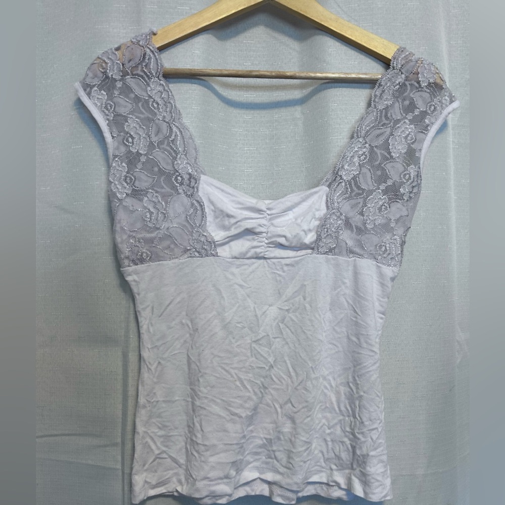 Y2K lace shoulder top